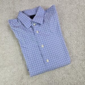 David Donahue Dress‎ Shirt Mens 16.5 32/33 Blue Windowpane Plaid